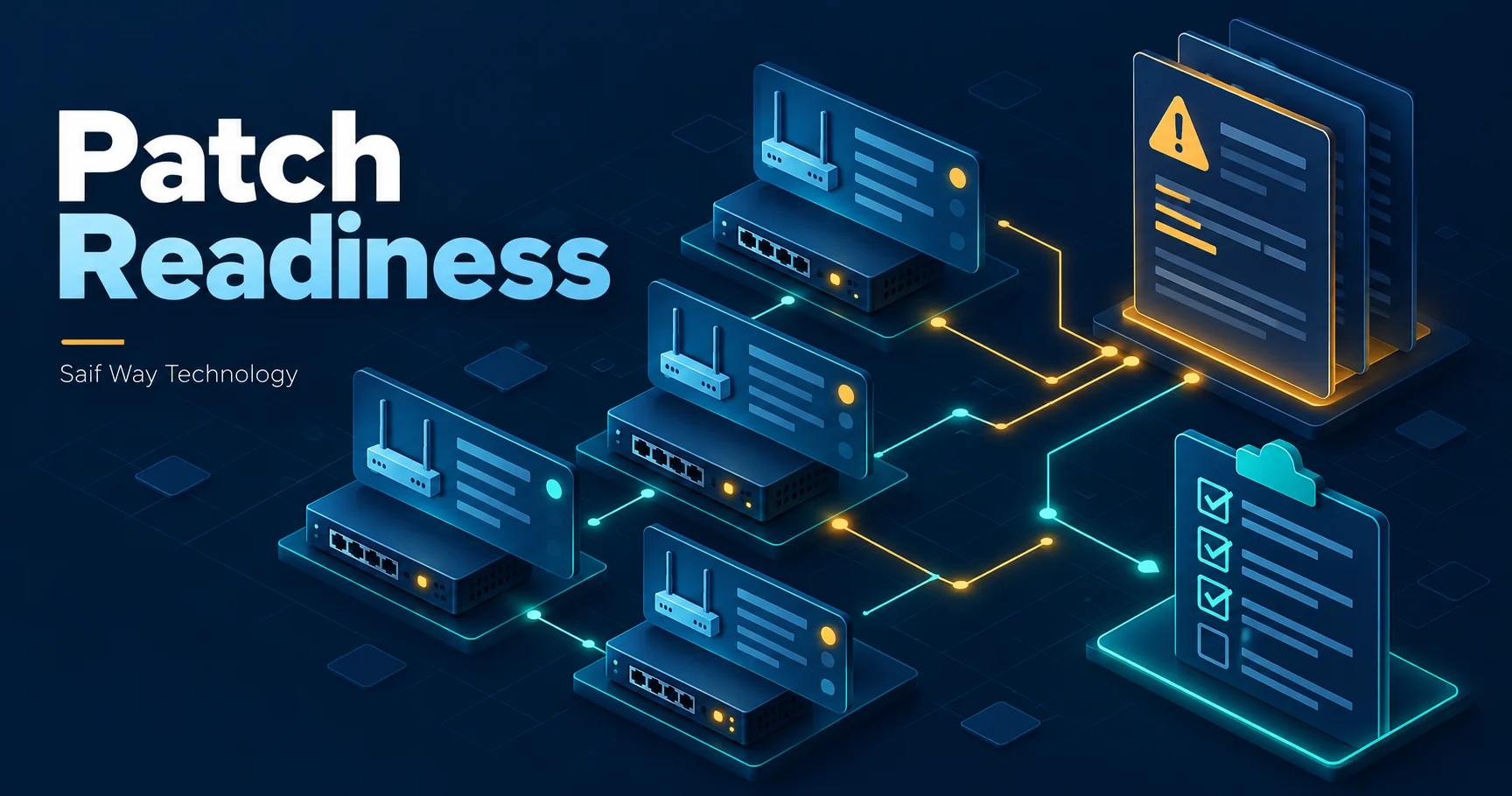 Network version inventory connected to security advisory review — conceptual illustration