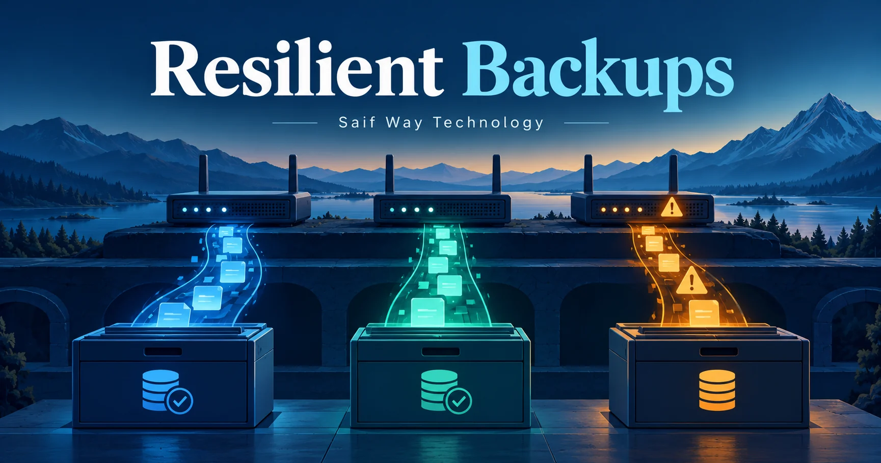 Independent configuration backup paths with one failed device — conceptual illustration