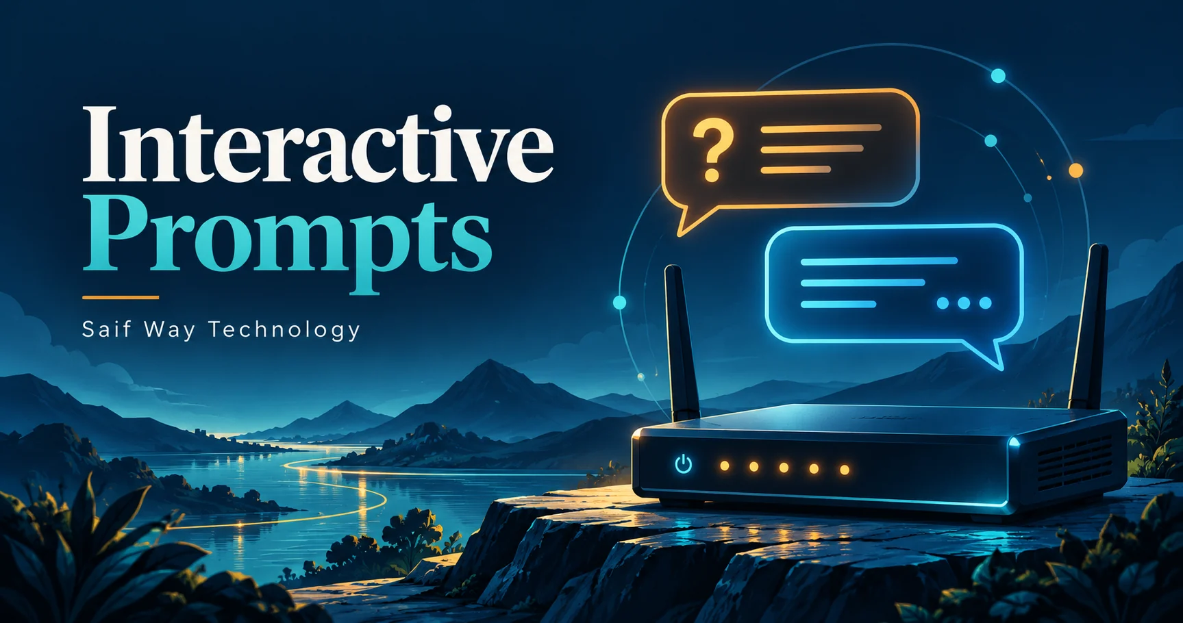 A router CLI conversation with question and response panels — conceptual illustration