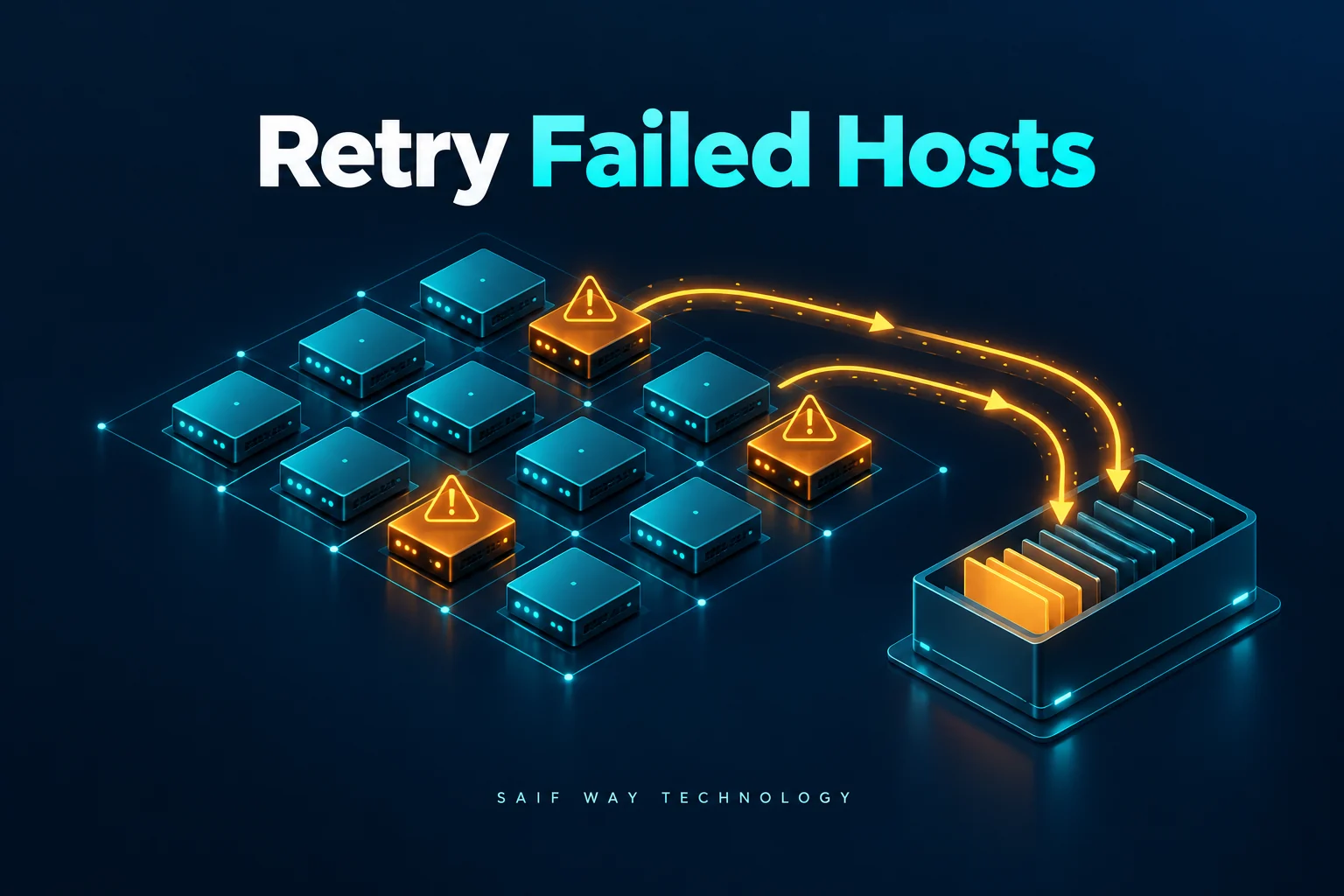 Failed inventory devices returning to a bounded retry queue — conceptual illustration