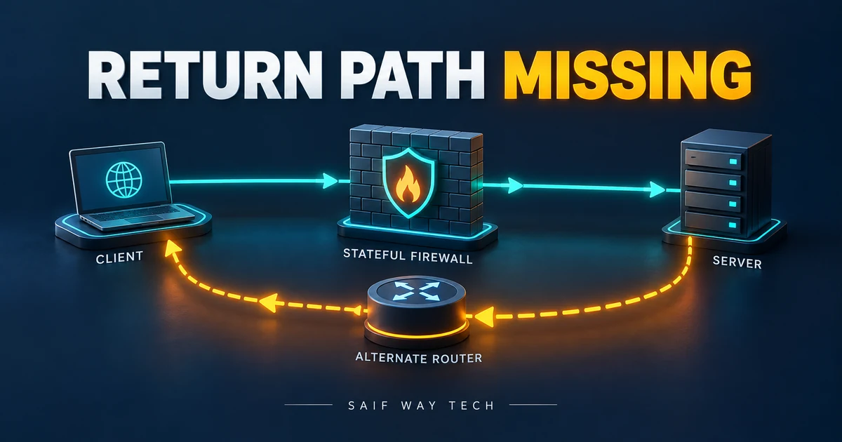 Conceptual stateful firewall forward path with return traffic bypassing through another router