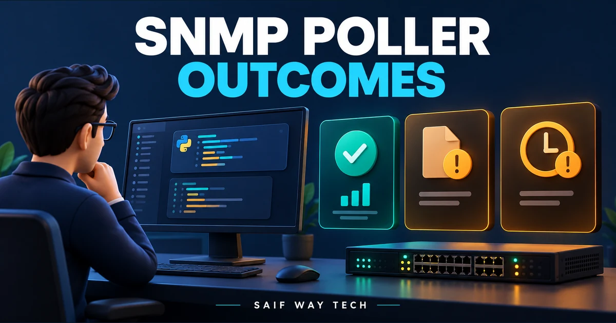 Conceptual SNMP collector with distinct valid metric, missing object and timeout result cards