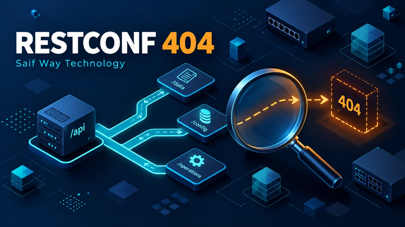 An API path map with a missing resource inspected by a lens — conceptual illustration