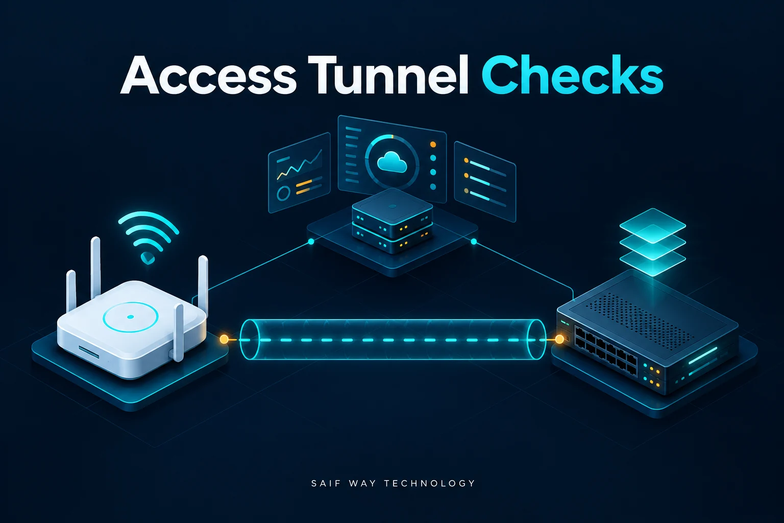 A wireless AP with a missing conceptual fabric tunnel — conceptual illustration
