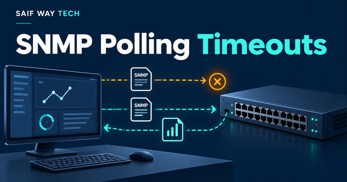 Conceptual monitoring workstation and switch with a missing SNMP reply and a restored polling response