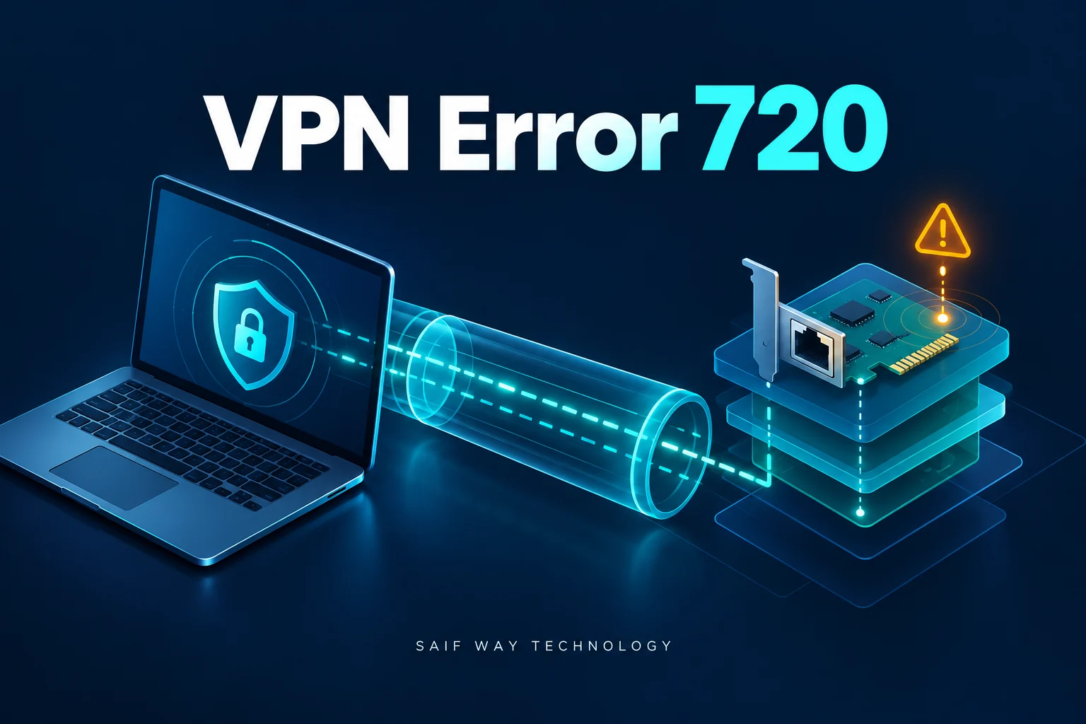 A VPN tunnel with a highlighted virtual adapter layer — conceptual illustration